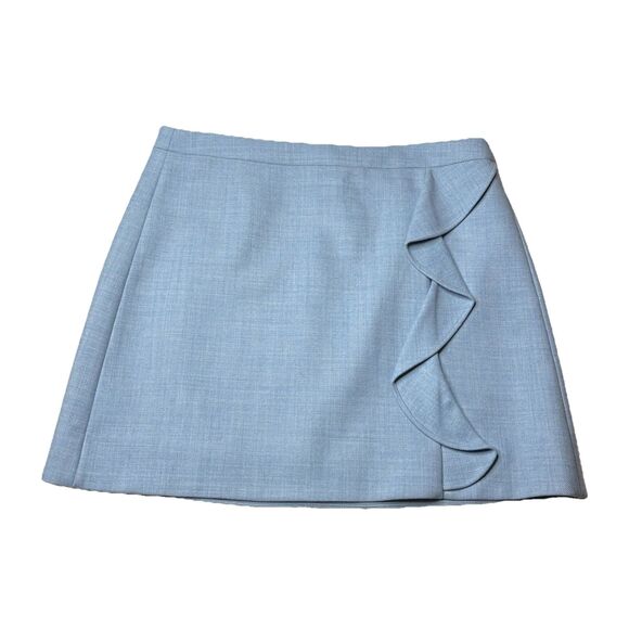 J. Crew Mercantile Ruffle-Front Mini Skirt Light Blue Wool Blend Size 16 New NWT - Picture 1 of 8